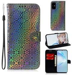 Laser Circle Shining Leather Wallet Phone Case for Samsung Galaxy S20 Ultra / S11 Plus - Silver