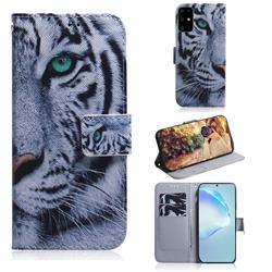 White Tiger PU Leather Wallet Case for Samsung Galaxy S20 Ultra / S11 Plus