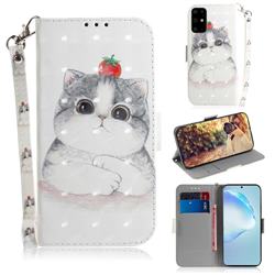 Cute Tomato Cat 3D Painted Leather Wallet Phone Case for Samsung Galaxy S20 Ultra / S11 Plus