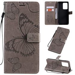Embossing 3D Butterfly Leather Wallet Case for Samsung Galaxy S20 Ultra / S11 Plus - Gray