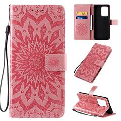 Embossing Sunflower Leather Wallet Case for Samsung Galaxy S20 Ultra / S11 Plus - Pink
