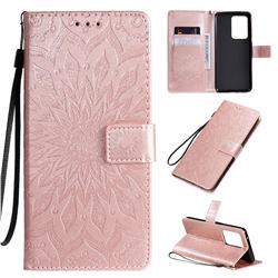 Embossing Sunflower Leather Wallet Case for Samsung Galaxy S20 Ultra / S11 Plus - Rose Gold