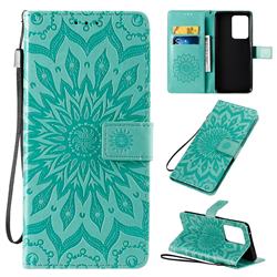 Embossing Sunflower Leather Wallet Case for Samsung Galaxy S20 Ultra / S11 Plus - Green