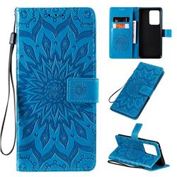 Embossing Sunflower Leather Wallet Case for Samsung Galaxy S20 Ultra / S11 Plus - Blue