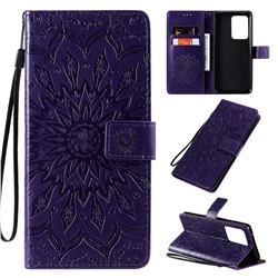 Embossing Sunflower Leather Wallet Case for Samsung Galaxy S20 Ultra / S11 Plus - Purple