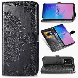 Embossing Imprint Mandala Flower Leather Wallet Case for Samsung Galaxy S20 Ultra / S11 Plus - Black