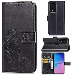 Embossing Imprint Four-Leaf Clover Leather Wallet Case for Samsung Galaxy S20 Ultra / S11 Plus - Black