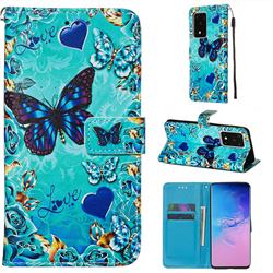 Love Butterfly Matte Leather Wallet Phone Case for Samsung Galaxy S20 Ultra / S11 Plus