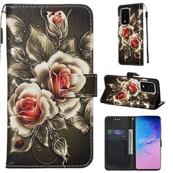 Black Rose Matte Leather Wallet Phone Case for Samsung Galaxy S20 Ultra / S11 Plus