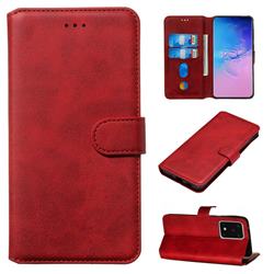 Retro Calf Matte Leather Wallet Phone Case for Samsung Galaxy S20 Ultra / S11 Plus - Red