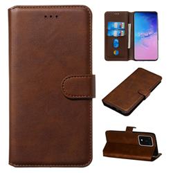 Retro Calf Matte Leather Wallet Phone Case for Samsung Galaxy S20 Ultra / S11 Plus - Brown