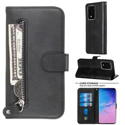 Retro Luxury Zipper Leather Phone Wallet Case for Samsung Galaxy S20 Ultra / S11 Plus - Black