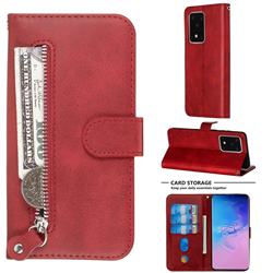 Retro Luxury Zipper Leather Phone Wallet Case for Samsung Galaxy S20 Ultra / S11 Plus - Red