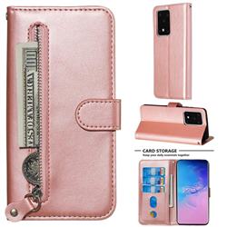 Retro Luxury Zipper Leather Phone Wallet Case for Samsung Galaxy S20 Ultra / S11 Plus - Pink
