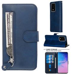 Retro Luxury Zipper Leather Phone Wallet Case for Samsung Galaxy S20 Ultra / S11 Plus - Blue