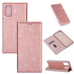 Ultra Slim Glitter Powder Magnetic Automatic Suction Leather Wallet Case for Samsung Galaxy S20 Ultra / S11 Plus - Rose Gold