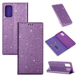 Ultra Slim Glitter Powder Magnetic Automatic Suction Leather Wallet Case for Samsung Galaxy S20 Ultra / S11 Plus - Purple