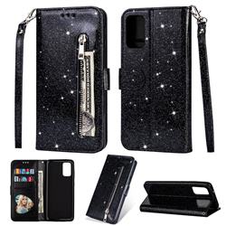 Glitter Shine Leather Zipper Wallet Phone Case for Samsung Galaxy S20 Ultra / S11 Plus - Black