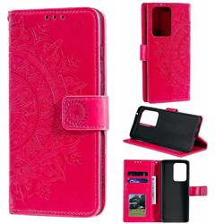 Intricate Embossing Datura Leather Wallet Case for Samsung Galaxy S20 Ultra / S11 Plus - Rose Red
