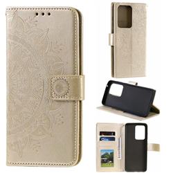 Intricate Embossing Datura Leather Wallet Case for Samsung Galaxy S20 Ultra / S11 Plus - Golden