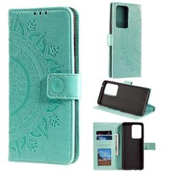 Intricate Embossing Datura Leather Wallet Case for Samsung Galaxy S20 Ultra / S11 Plus - Mint Green