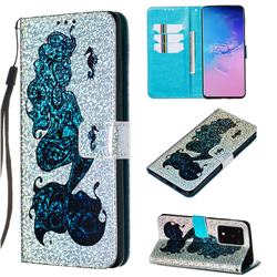 Mermaid Seahorse Sequins Painted Leather Wallet Case for Samsung Galaxy S20 Ultra / S11 Plus