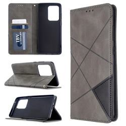 Prismatic Slim Magnetic Sucking Stitching Wallet Flip Cover for Samsung Galaxy S20 Ultra / S11 Plus - Gray