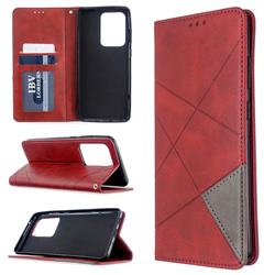 Prismatic Slim Magnetic Sucking Stitching Wallet Flip Cover for Samsung Galaxy S20 Ultra / S11 Plus - Red
