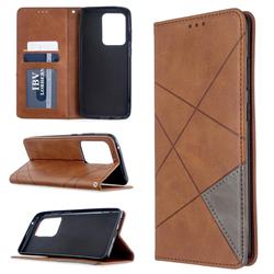 Prismatic Slim Magnetic Sucking Stitching Wallet Flip Cover for Samsung Galaxy S20 Ultra / S11 Plus - Brown