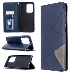 Prismatic Slim Magnetic Sucking Stitching Wallet Flip Cover for Samsung Galaxy S20 Ultra / S11 Plus - Blue