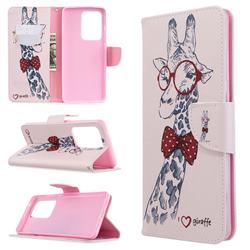 Glasses Giraffe Leather Wallet Case for Samsung Galaxy S20 Ultra / S11 Plus