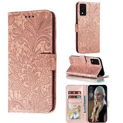 Intricate Embossing Lace Jasmine Flower Leather Wallet Case for Samsung Galaxy S20 Ultra / S11 Plus - Rose Gold