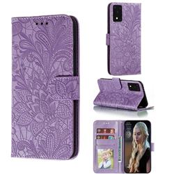 Intricate Embossing Lace Jasmine Flower Leather Wallet Case for Samsung Galaxy S20 Ultra / S11 Plus - Purple