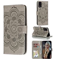 Intricate Embossing Datura Solar Leather Wallet Case for Samsung Galaxy S20 Ultra / S11 Plus - Gray