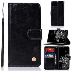 Luxury Retro Leather Wallet Case for Samsung Galaxy S20 Ultra / S11 Plus - Black