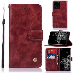 Luxury Retro Leather Wallet Case for Samsung Galaxy S20 Ultra / S11 Plus - Wine Red