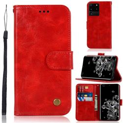 Luxury Retro Leather Wallet Case for Samsung Galaxy S20 Ultra / S11 Plus - Red