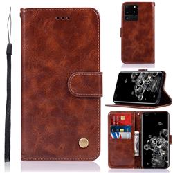 Luxury Retro Leather Wallet Case for Samsung Galaxy S20 Ultra / S11 Plus - Brown