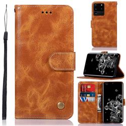 Luxury Retro Leather Wallet Case for Samsung Galaxy S20 Ultra / S11 Plus - Golden