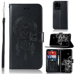 Intricate Embossing Owl Campanula Leather Wallet Case for Samsung Galaxy S20 Ultra / S11 Plus - Black