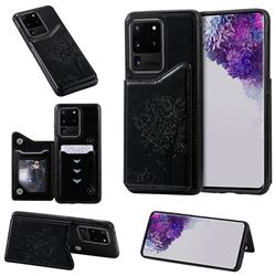Luxury R61 Tree Cat Magnetic Stand Card Leather Phone Case for Samsung Galaxy S20 Ultra / S11 Plus - Black