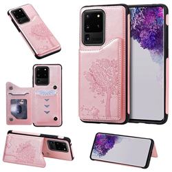 Luxury R61 Tree Cat Magnetic Stand Card Leather Phone Case for Samsung Galaxy S20 Ultra / S11 Plus - Rose Gold