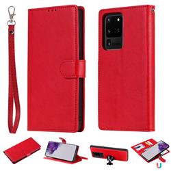 Retro Greek Detachable Magnetic PU Leather Wallet Phone Case for Samsung Galaxy S20 Ultra / S11 Plus - Red