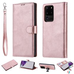 Retro Greek Detachable Magnetic PU Leather Wallet Phone Case for Samsung Galaxy S20 Ultra / S11 Plus - Rose Gold