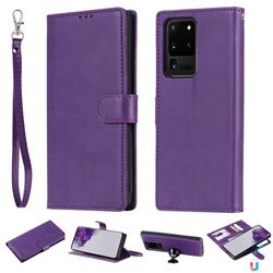 Retro Greek Detachable Magnetic PU Leather Wallet Phone Case for Samsung Galaxy S20 Ultra / S11 Plus - Purple