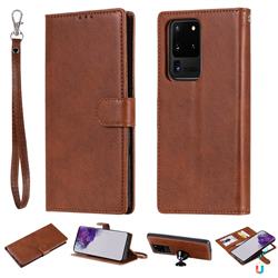 Retro Greek Detachable Magnetic PU Leather Wallet Phone Case for Samsung Galaxy S20 Ultra / S11 Plus - Brown