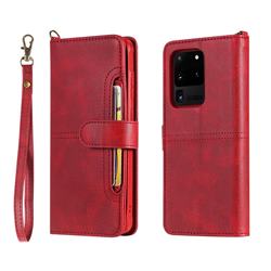 Retro Multi-functional Detachable Leather Wallet Phone Case for Samsung Galaxy S20 Ultra / S11 Plus - Red
