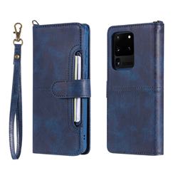 Retro Multi-functional Detachable Leather Wallet Phone Case for Samsung Galaxy S20 Ultra / S11 Plus - Blue