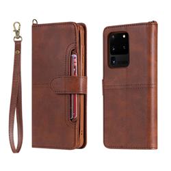 Retro Multi-functional Detachable Leather Wallet Phone Case for Samsung Galaxy S20 Ultra / S11 Plus - Coffee