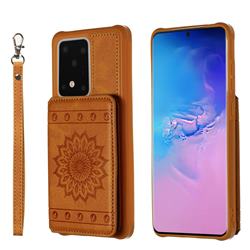 Luxury Embossing Sunflower Multifunction Leather Back Cover for Samsung Galaxy S20 Ultra / S11 Plus - Brown
